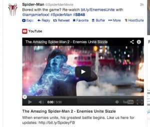 Amazing SpiderMan 2 Super Bowl Trailer Tweet